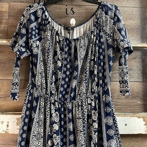 Vibe Sportswear Womens Floral Border Print Short Sleeve Maxi Dress Size 2X - Picture 4 of 12